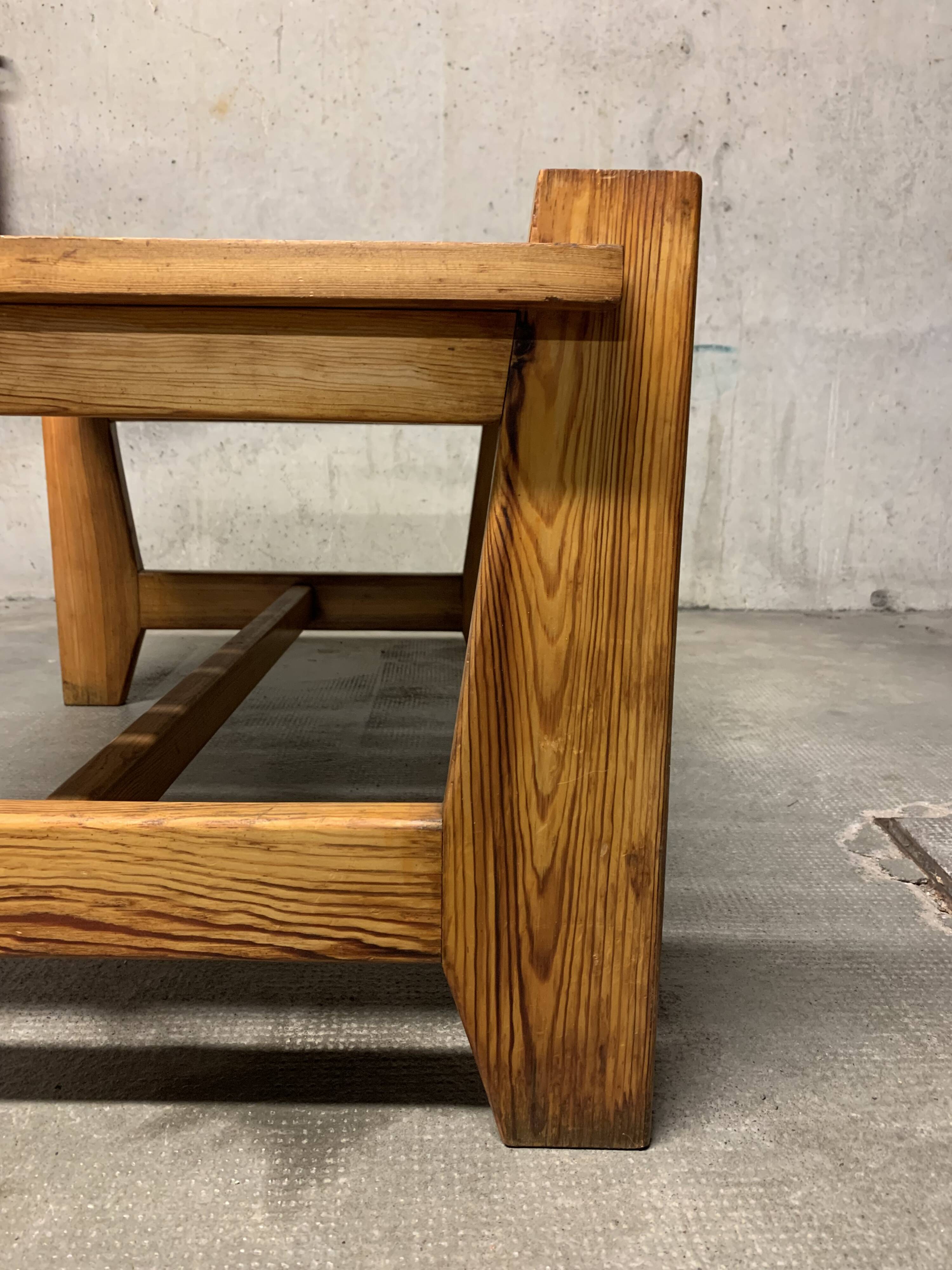 Vintage Pine Coffee Table, Reconstruction Period, Brutalist Design