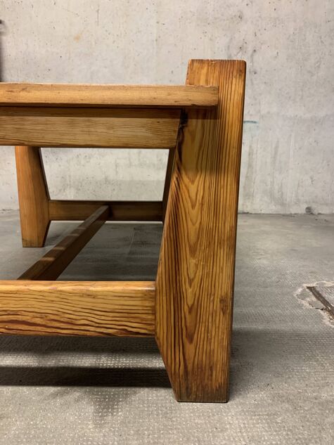 Vintage Pine Coffee Table, Reconstruction Period, Brutalist Design