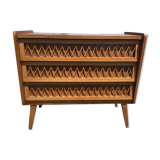 Vintage wood and rattan chest of drawers