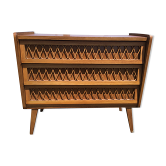 Vintage wood and rattan chest of drawers