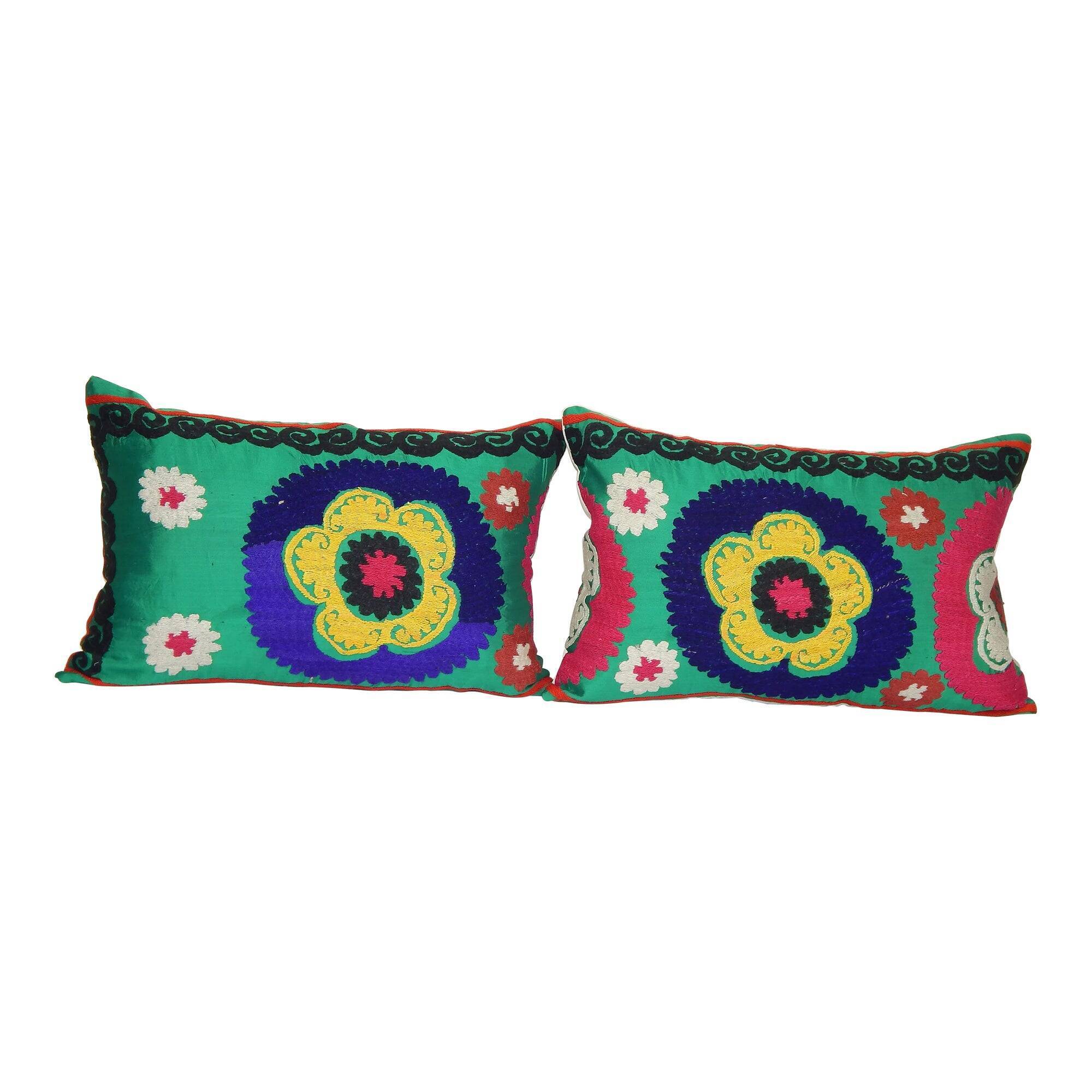 Lot de 2 housses de coussin brodées vintage 41x61 cm