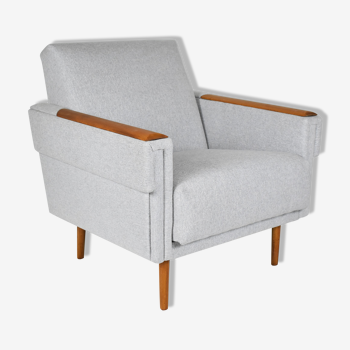 Mid-century modern armchair, restored, 1960, light grey