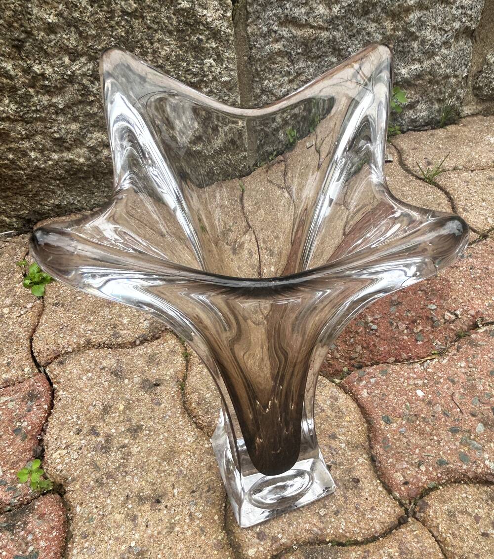 Smoky crystal designer vase, Murano Sommerso style, vintage, 1970s