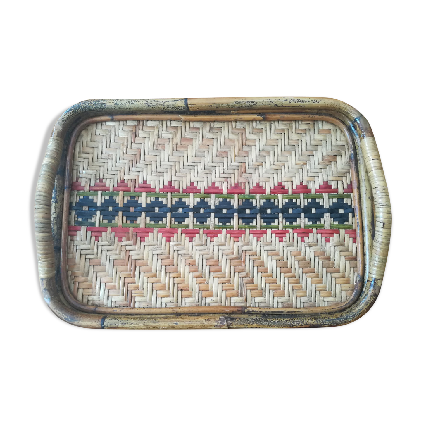 Rattan and bamboo 60s plateau