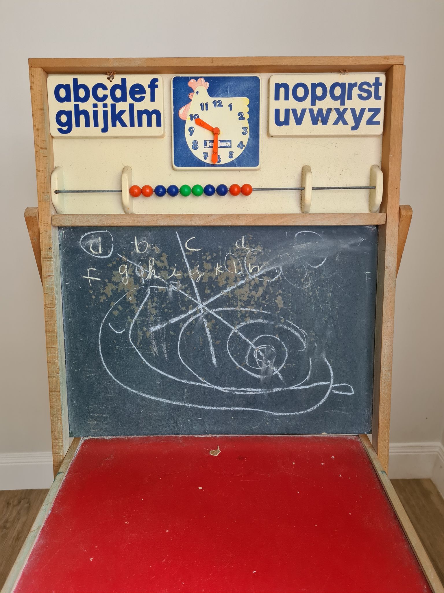 Old blackboard - wooden Table+ tablet with alphabet / hour / abacus Dimensions:108x45