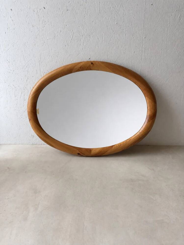 Oval pine mirror Glasmaster Markaryd Sweden 1970s