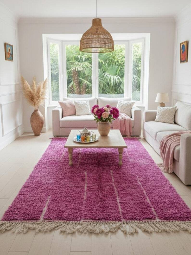 Handmade purple Moroccan rug, 150cm x 300cm