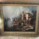 Old painting print on canvas + frame carved wood Gilded Vintage