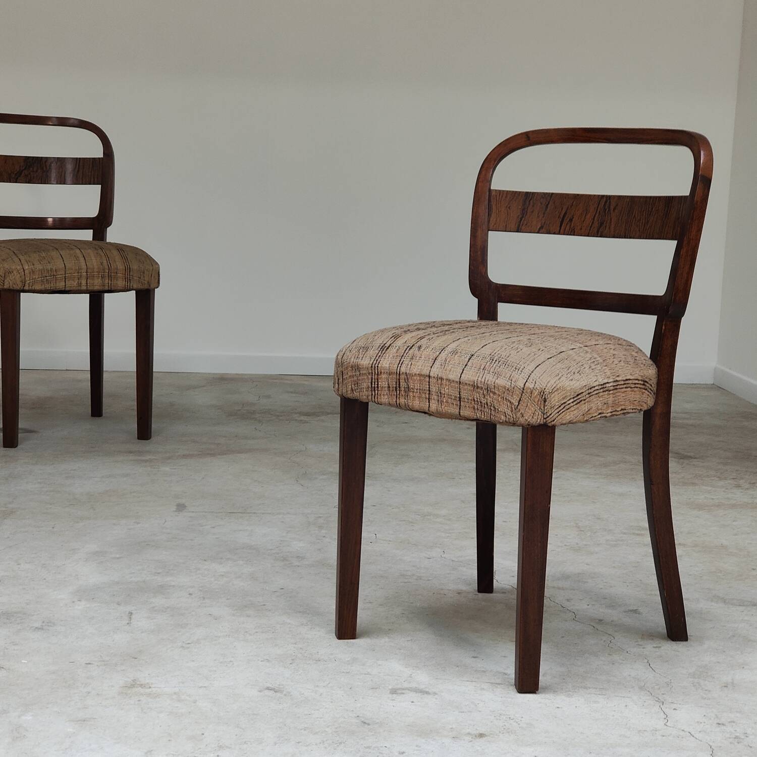 Set of 4 Fischel art deco chairs, fabric and walnut, year 30