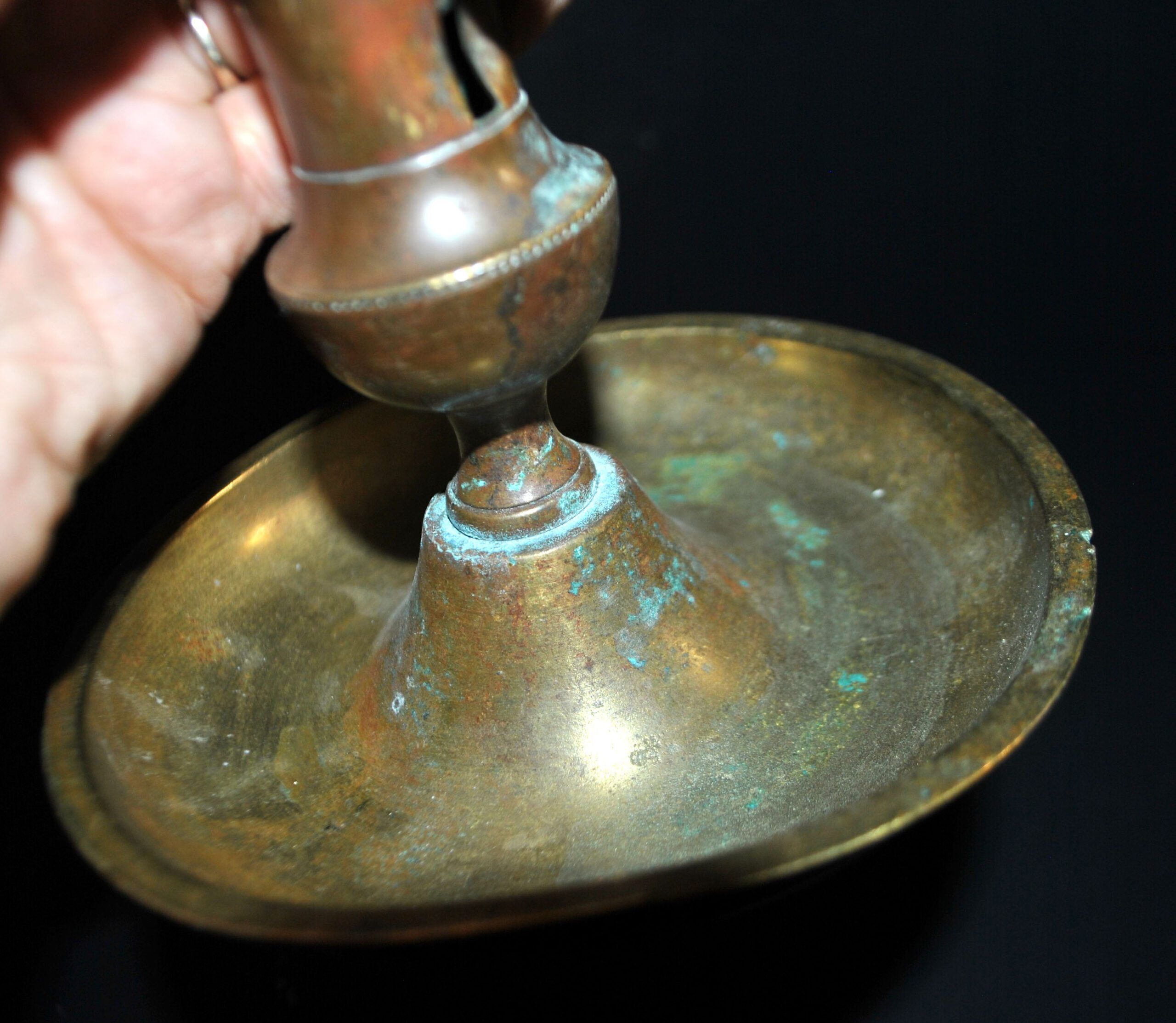 Antique push candle holder, 18th century gilded carved bronze candlestick.