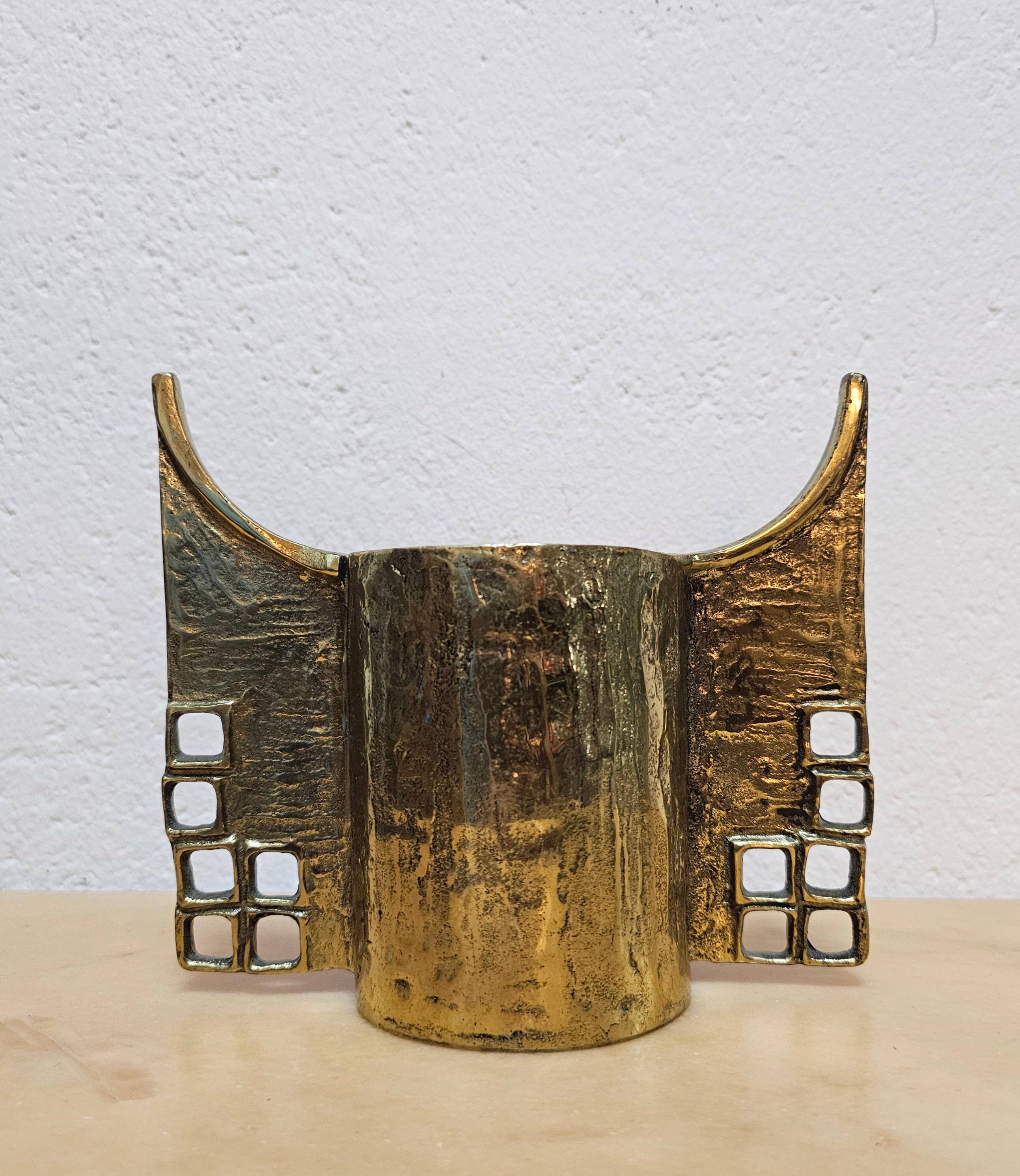 Chandelier Brutaliste Sculptural en Bronze Doré par Heinz Goll, Années 1960