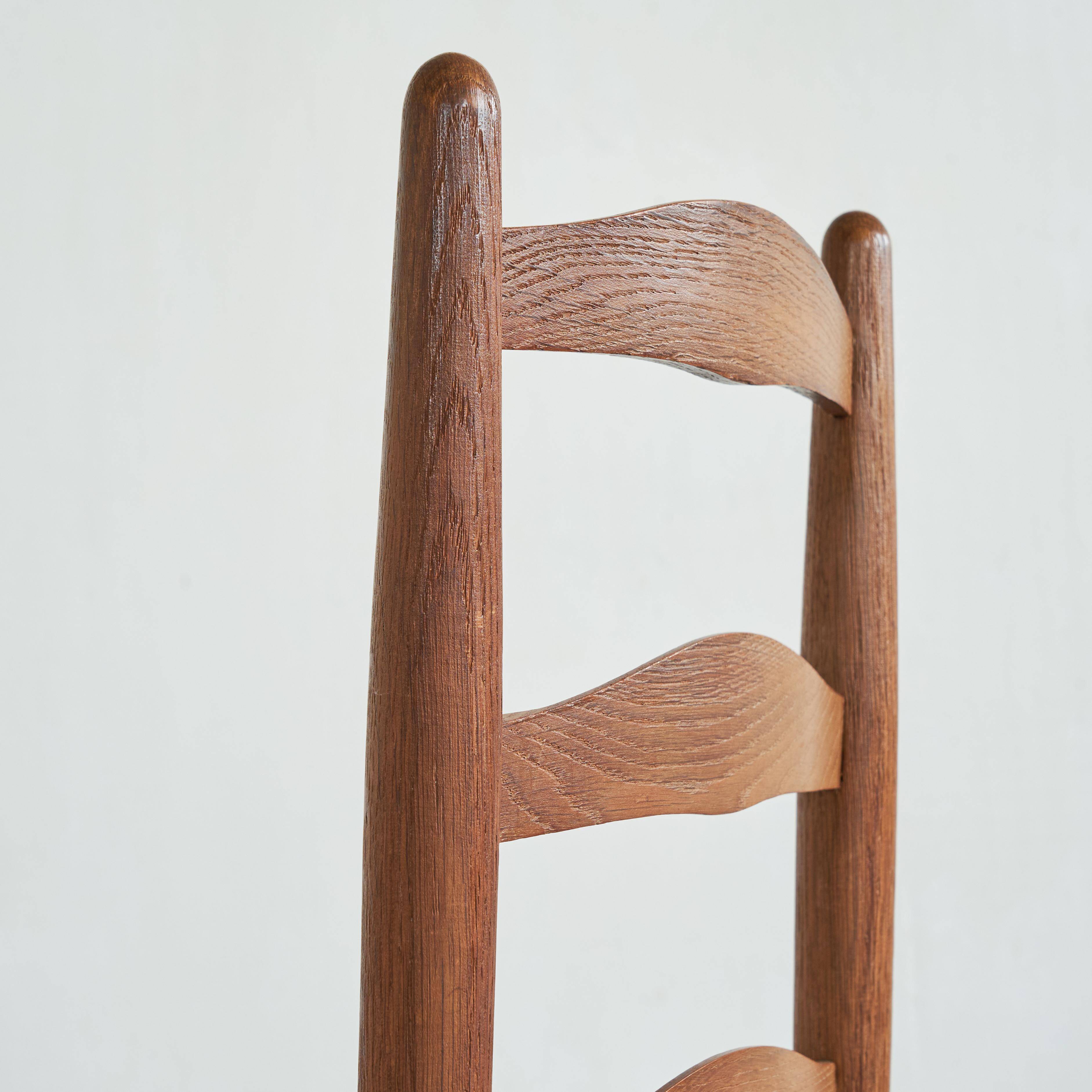 6 solid oak and woven bamboo chairs, mid-century, 1950s