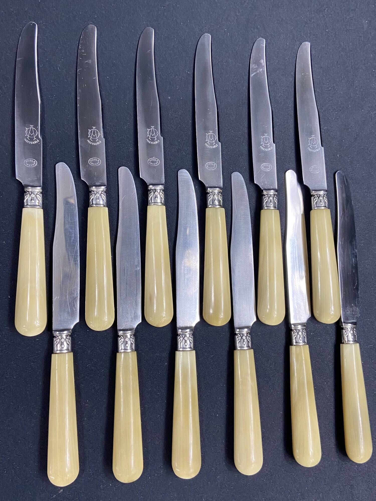 Set of 12 dessert knives with stainless steel blade and silver ferrule Régence
