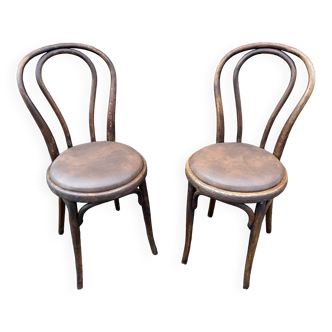 pair of Viennese Thonet Fischel Nr 18 bistro chairs curved wood