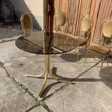 Vintage italian brass dining chairs and table by paolo salice, 1970s, set of 5