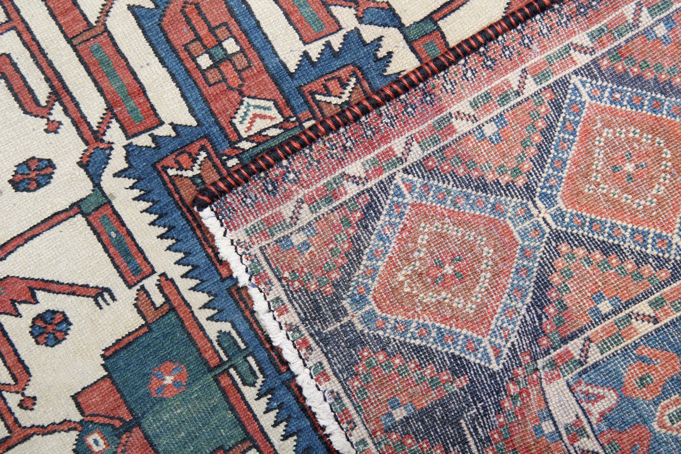 Handwoven wool antique persian area rug 124x250cm