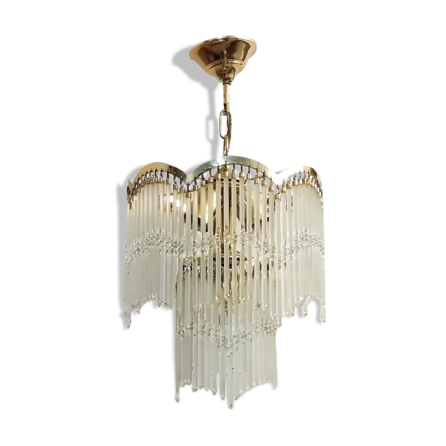 Lampe Suspendue Vintage 70s – Bishop ? – Verre Et Cuivre – 5kg