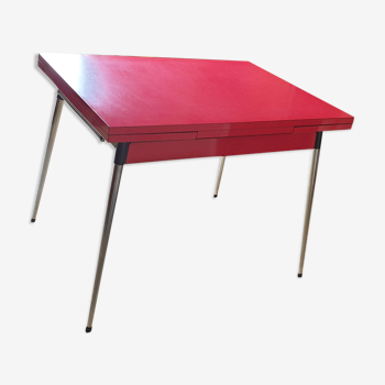 Table formica rouge vermillon à rallonges