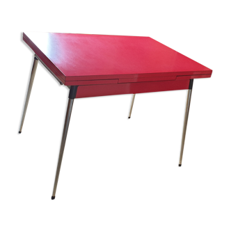 Table formica rouge vermillon à rallonges