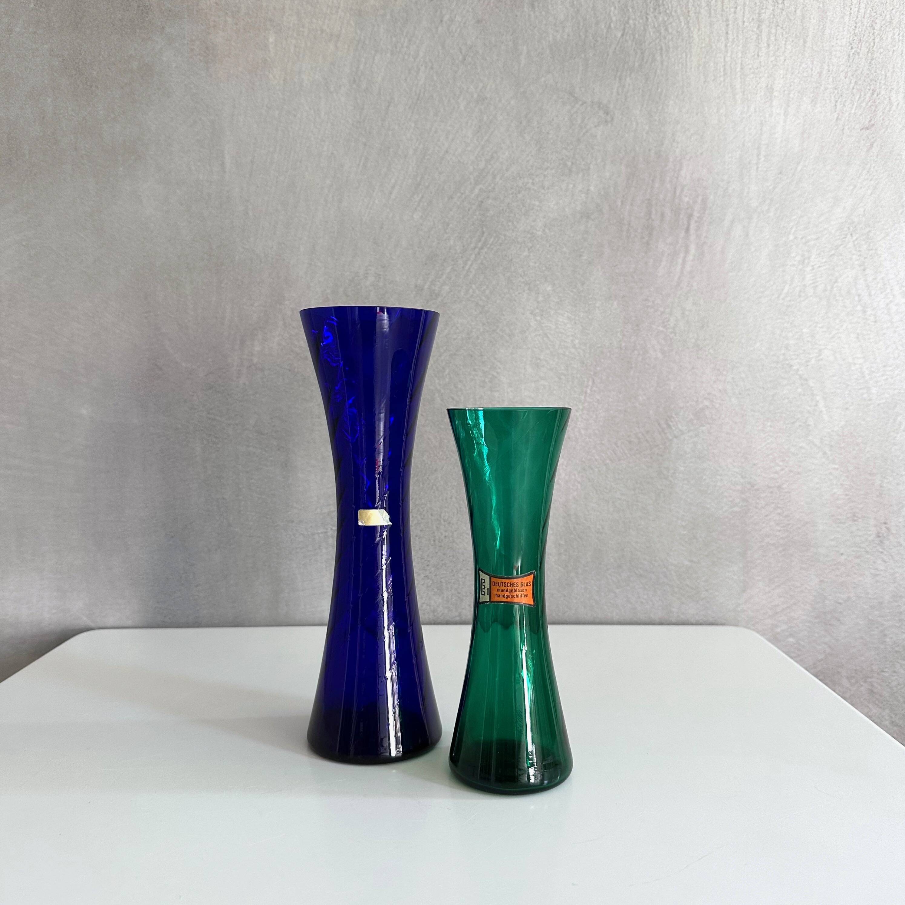 Mid Century glass vases, crystal glass, glassworks Rheinpfalz, 60's