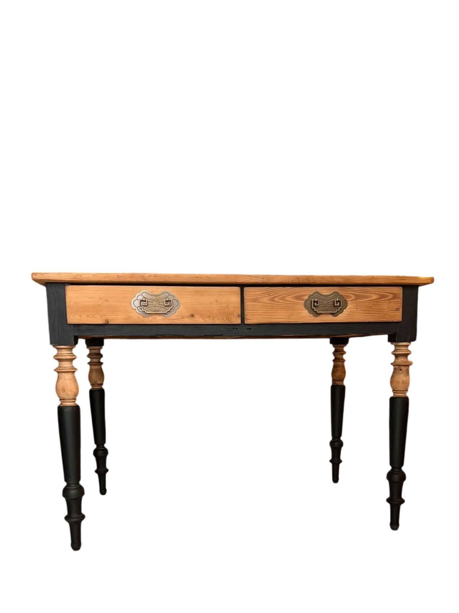 Bureau vintage en bois massif, 2 tiroirs