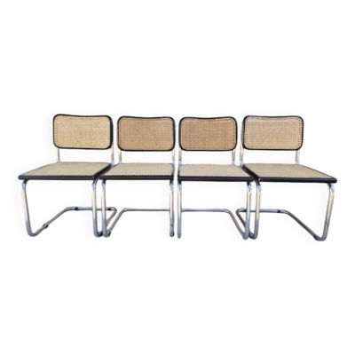 Serie de 4 chaises de Marcel Breuer modèle B32 en cannage