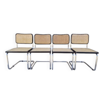 Serie de 4 chaises de Marcel Breuer modèle B32 en cannage