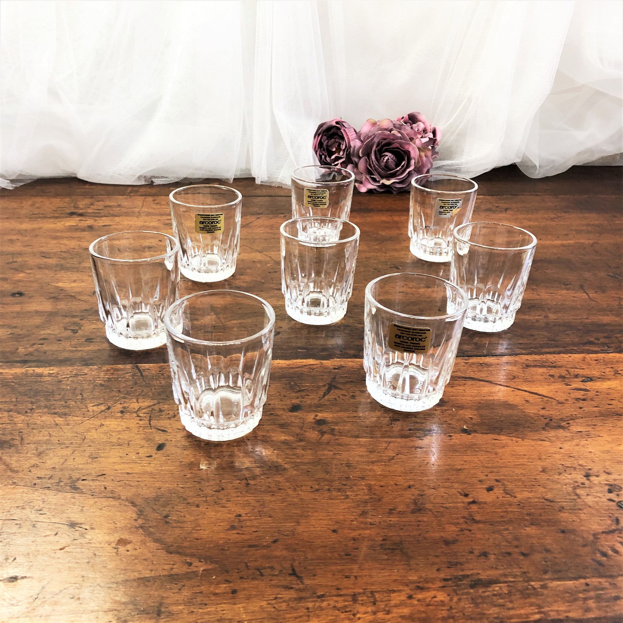 Set of 8 cut glass shot glasses France Arcoroc