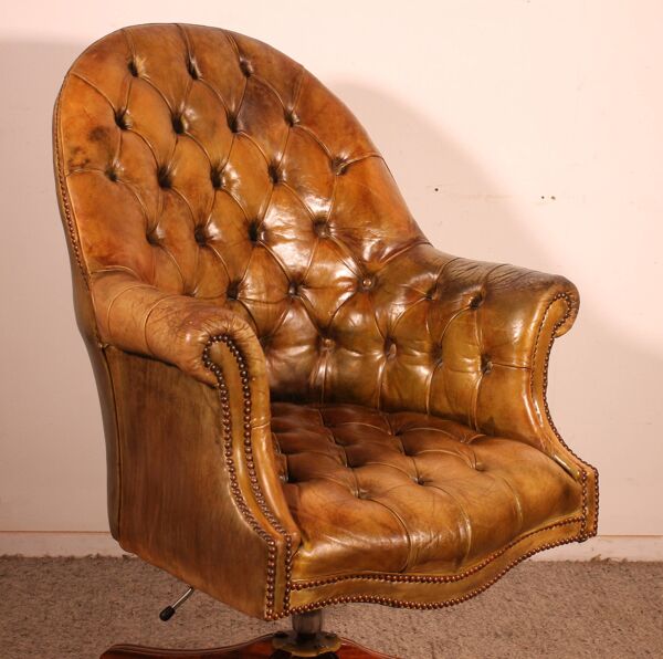 Fauteuil De Bureau Dit fauteuil président En Acajou Et Cuir cognac
