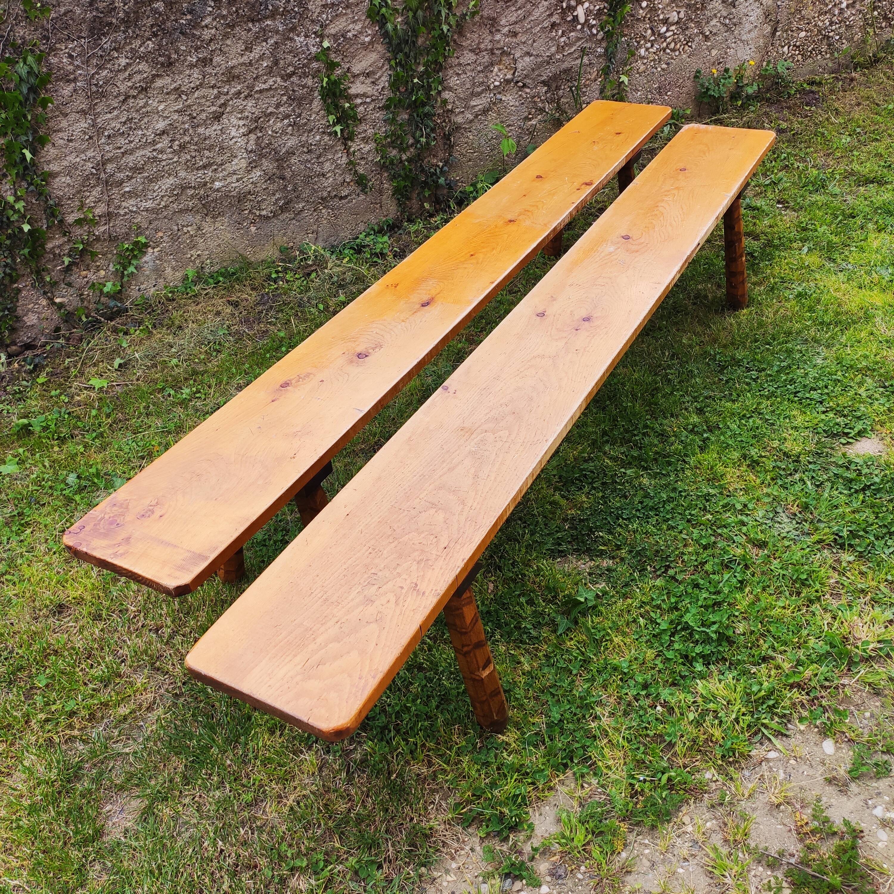 Pair of vintage farmhouse benches 230 CM