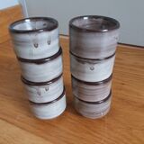 8 egg cups or snail cups in flamed stoneware
