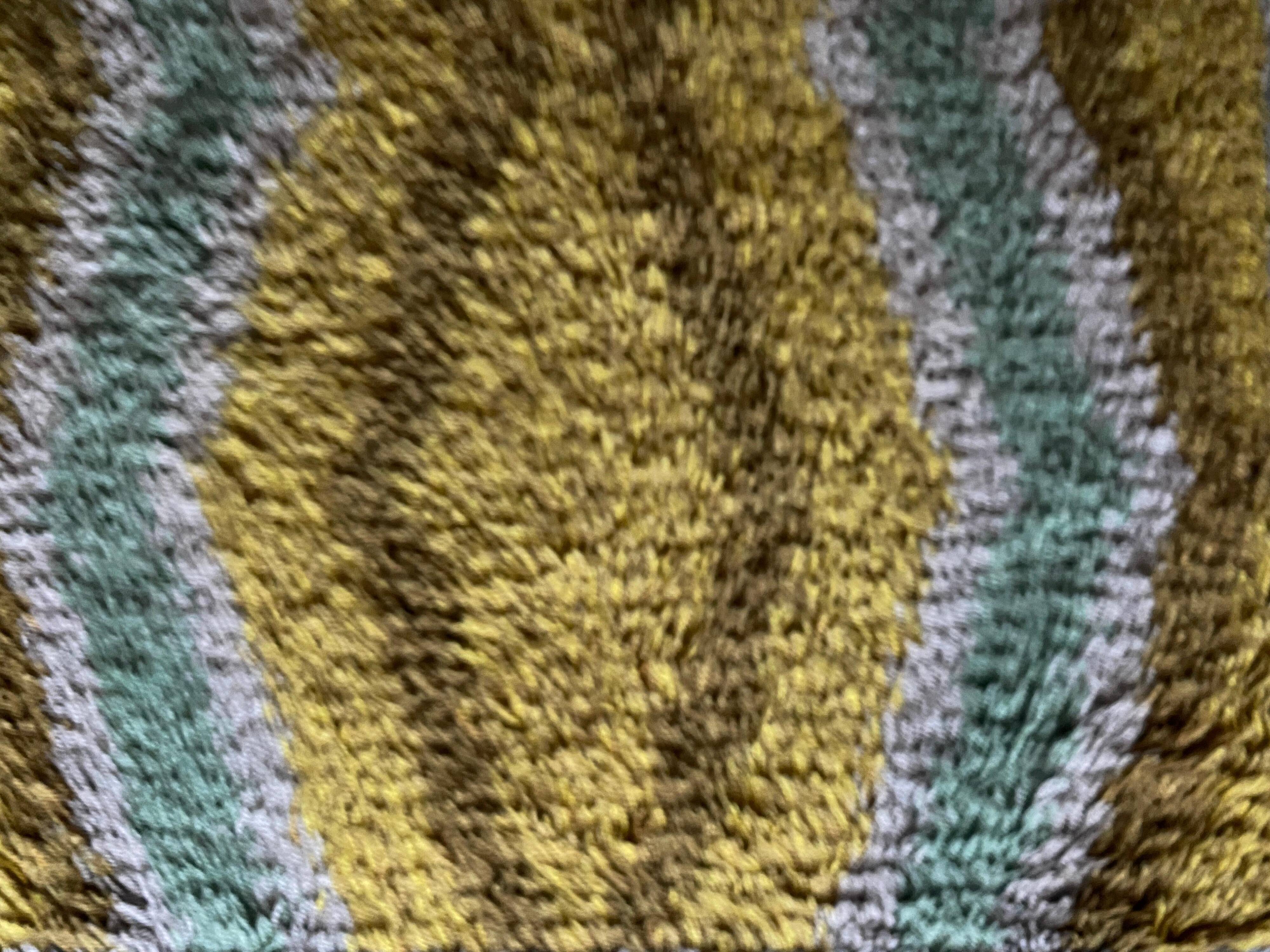 Mid-century Modern High Pile, Yellow, Aquamarine & Grey Rya Rug, Sweden, 1960s