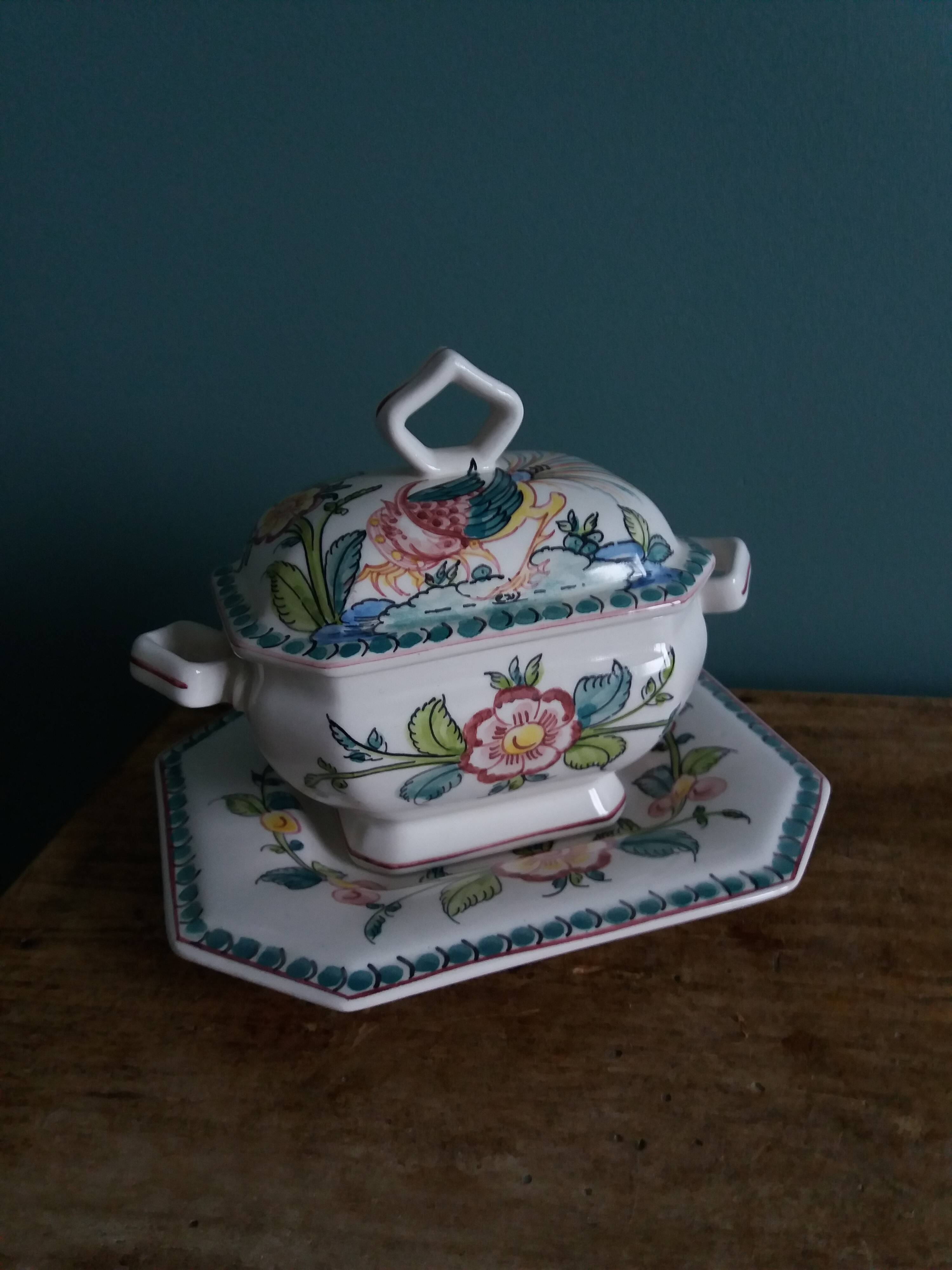 Sugar or mustard bowl Anfora Agueda hand painted ceramic Portugal