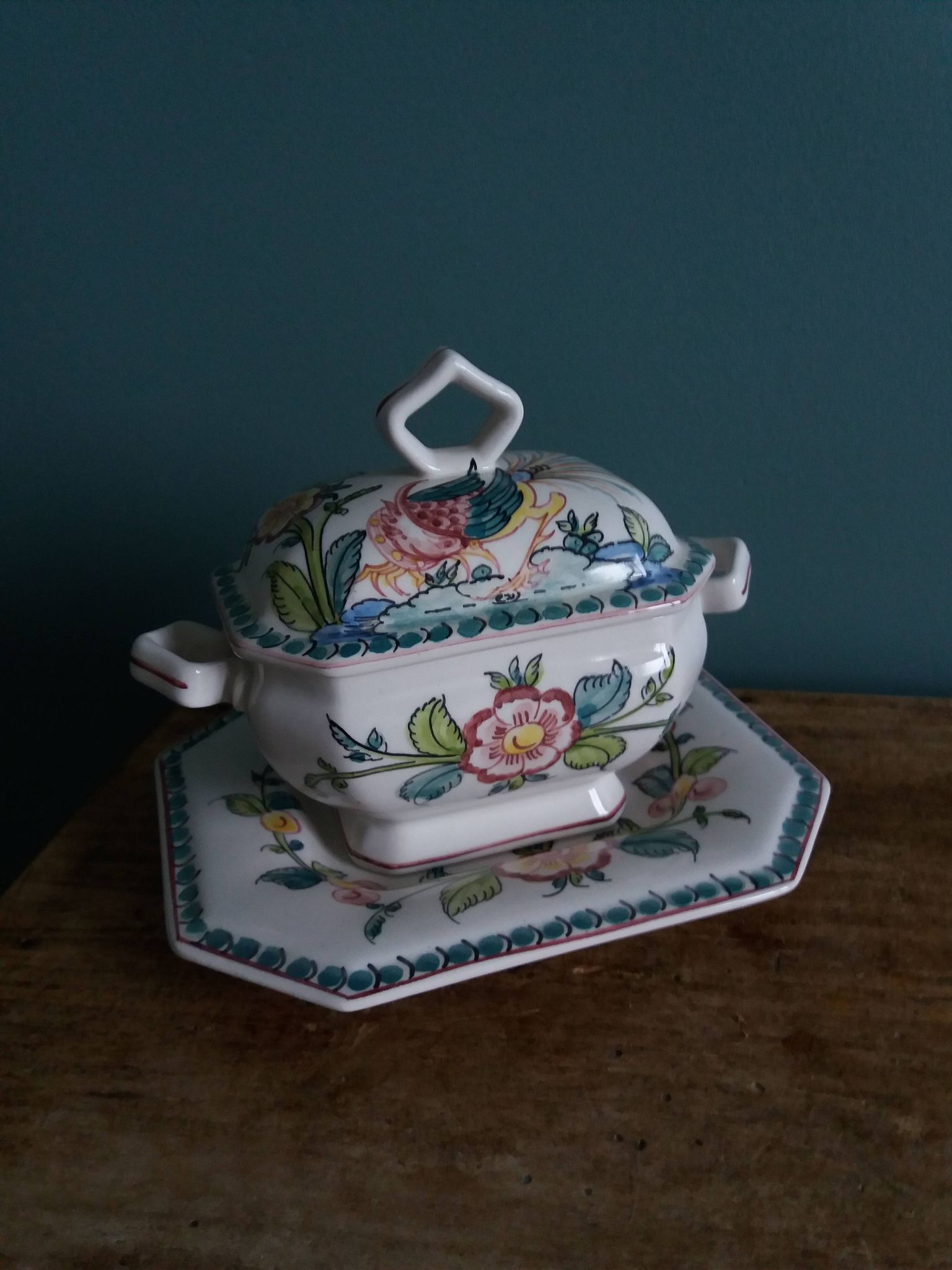 Sugar or mustard bowl Anfora Agueda hand painted ceramic Portugal