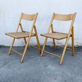 Pair of folding chairs with cane seat