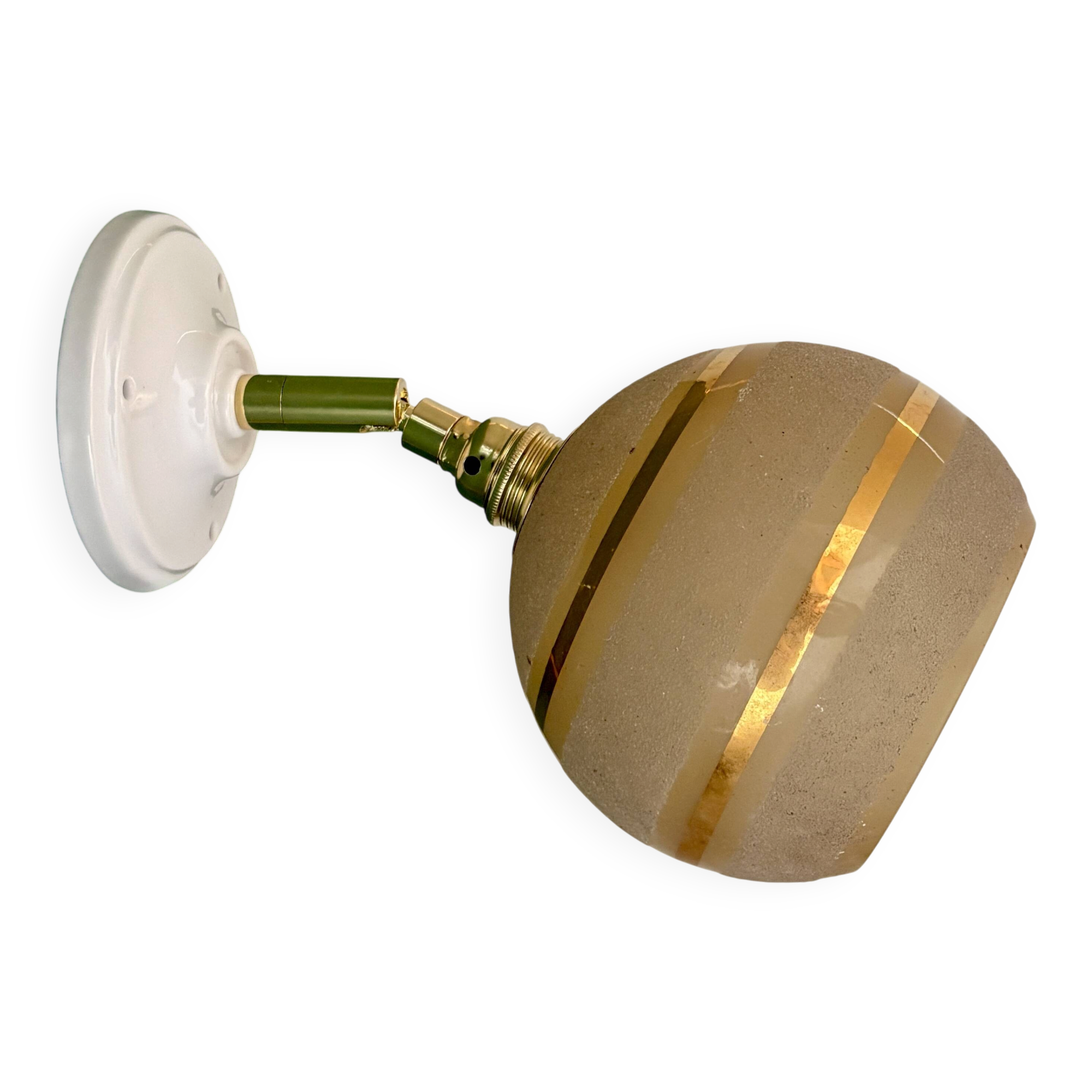 Vintage globe wall light in frosted yellow and gold glass.