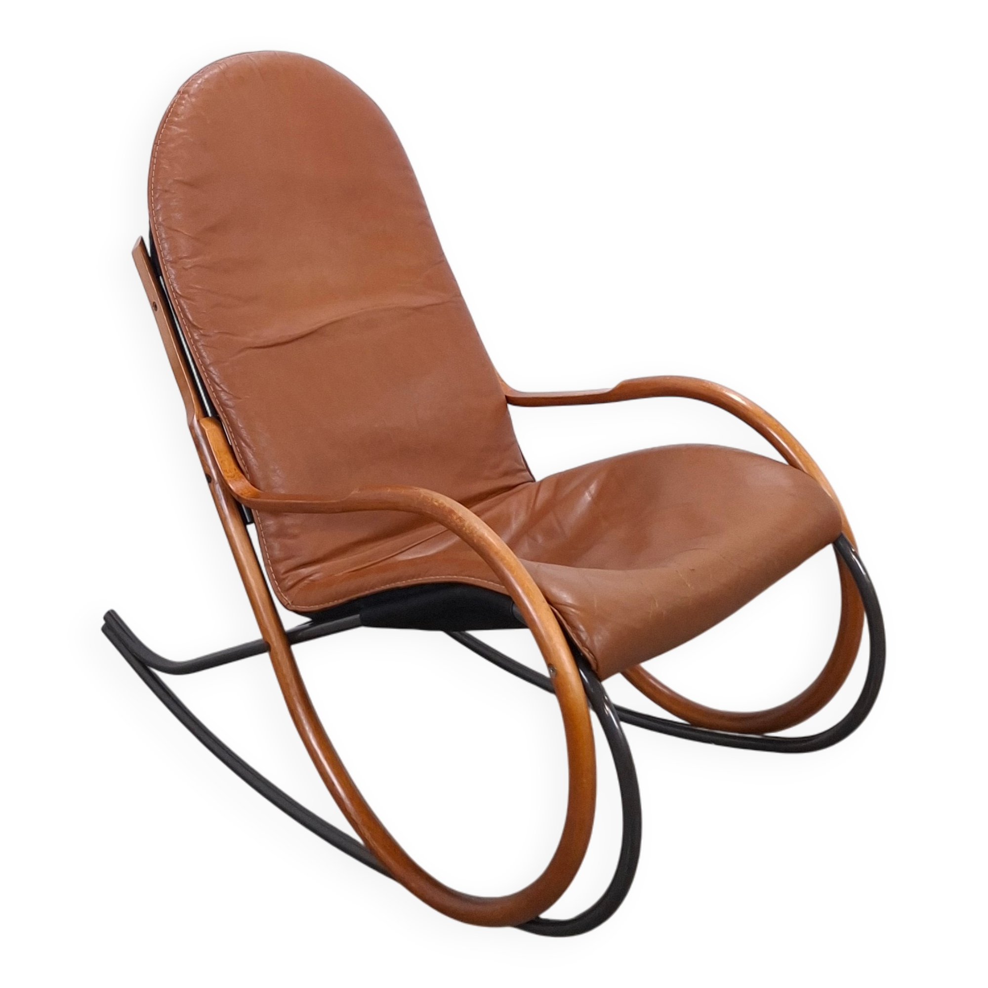 Leren Nonna fauteuil à bascule Paul Tuttle, Strässle, fauteuil à bascule