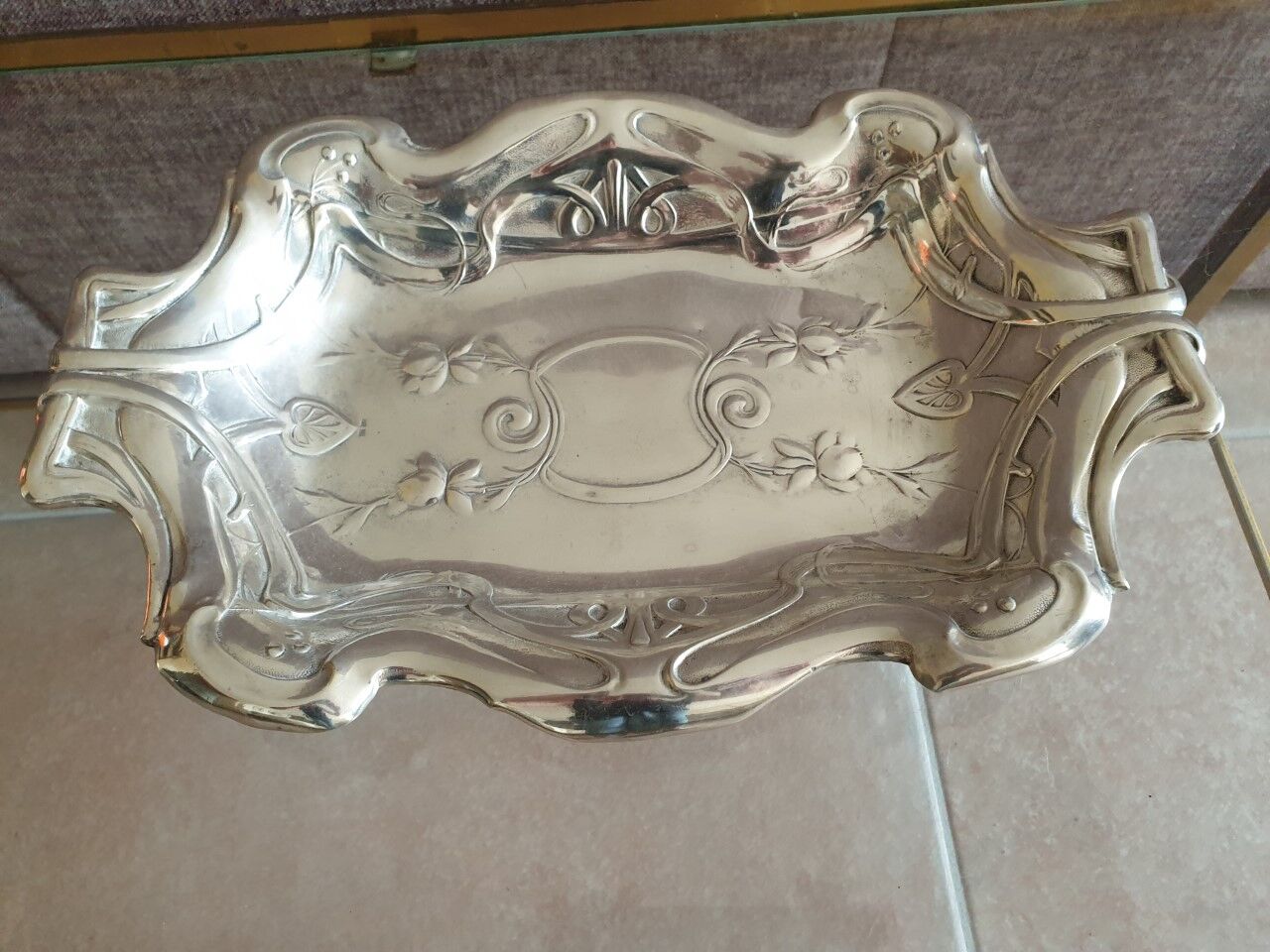 Antique silver metal dish