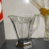 Vintage art deco crystal jug pitcher with silver feet