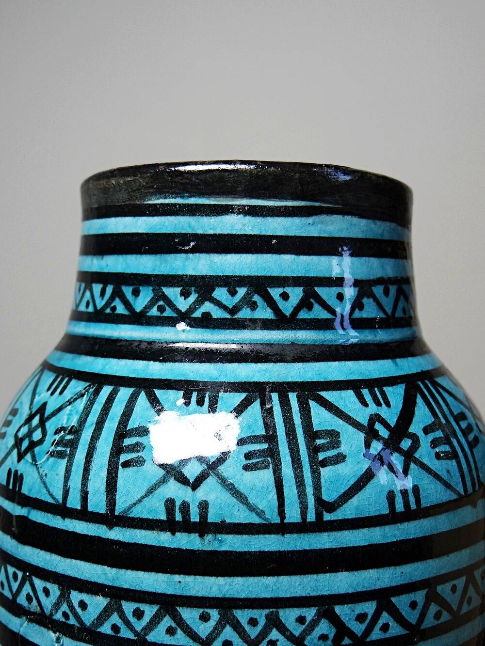 Small Safi vase, Moroccan vintage turquoise handcrafted pottery