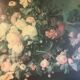 Bouquet fleurs et fruits sur table, composition sur toile 100x120