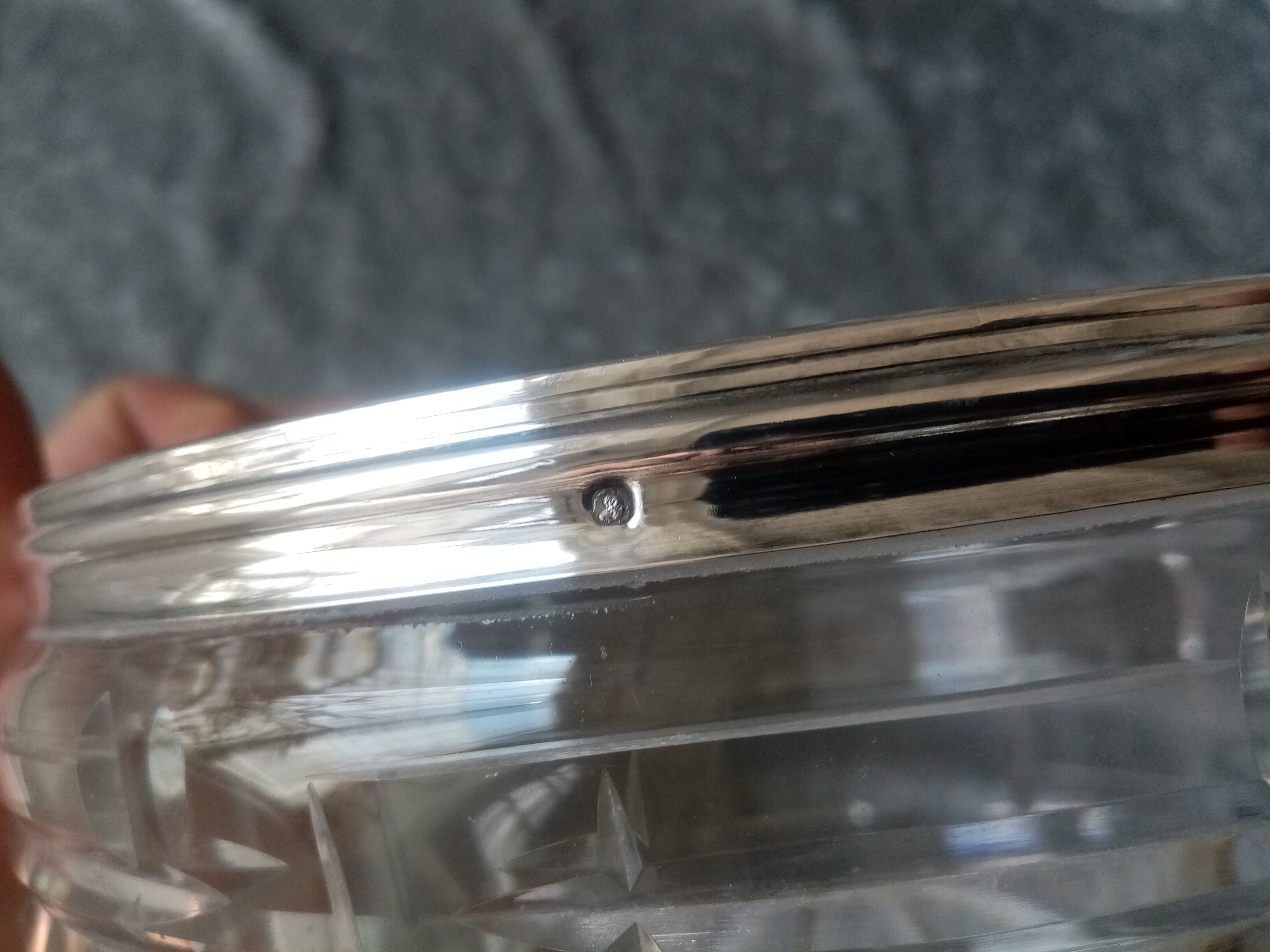 Crystal salad bowl cut and strapping and foot in solid silver poincon minerva