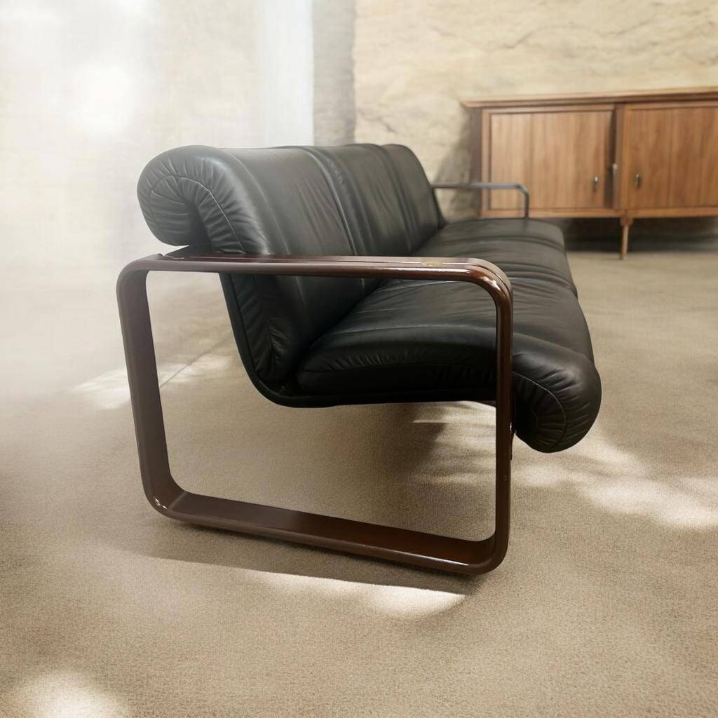 Vintage black leather sofa / Martin Stoll sofa