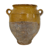 Pot à confit jaune vernissé, sud ouest de la France. Pot de conservation. Pyrénées XIXème