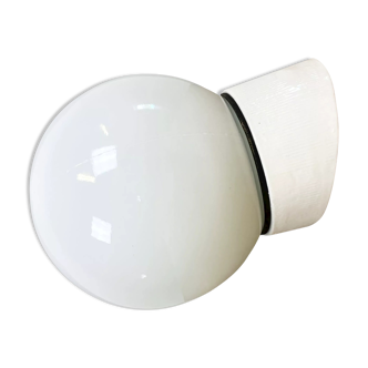 Industrial White Porcelain Wall Light with Milk Glass, 1970s