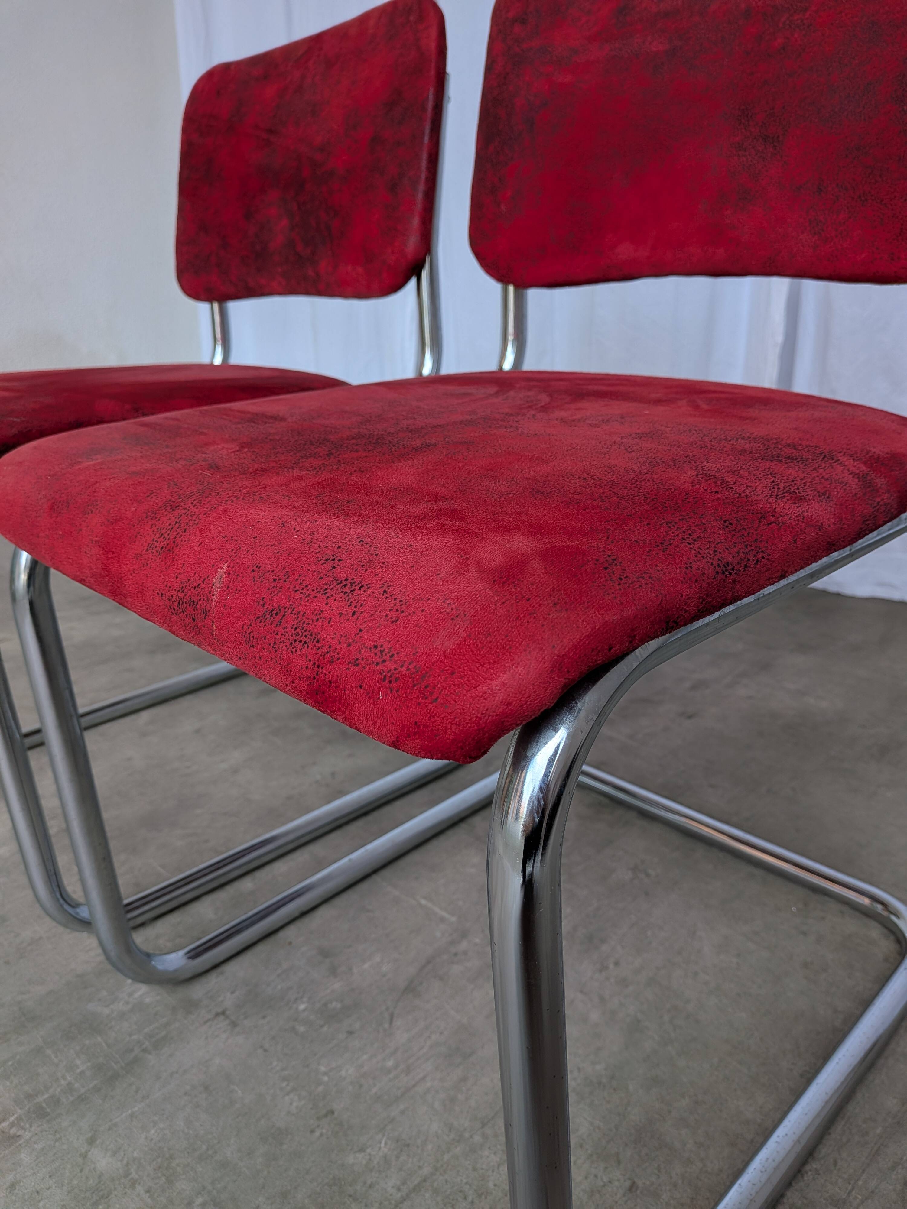 Cesca Style Dining Chair: Red Fabric, Tubular Frame, 1970s ( 2 in stock)