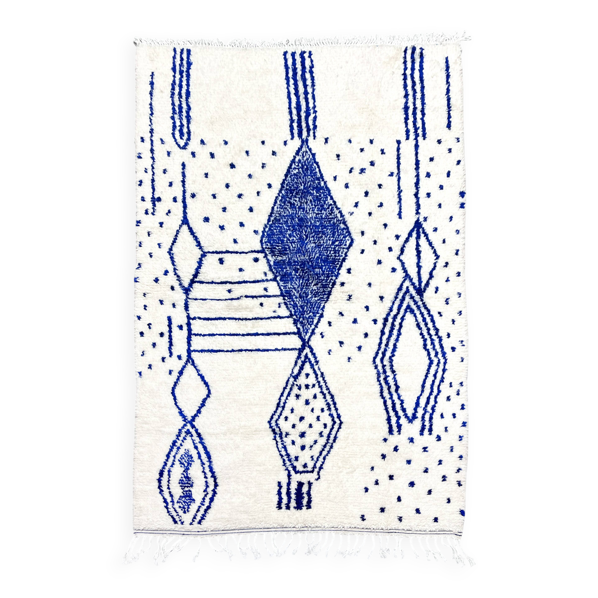 Azilal Moroccan Berber rug with Majorelle blue patterns, 2.42 x 1.50 m