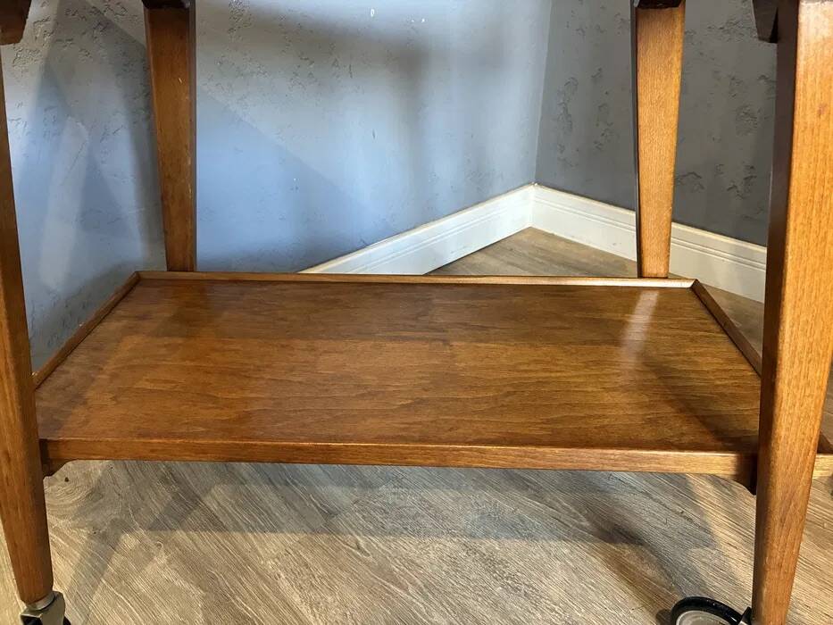 Mid-Century "Opal" Bar Cart / Serving Trolley — Oak & Rattan, 1960s