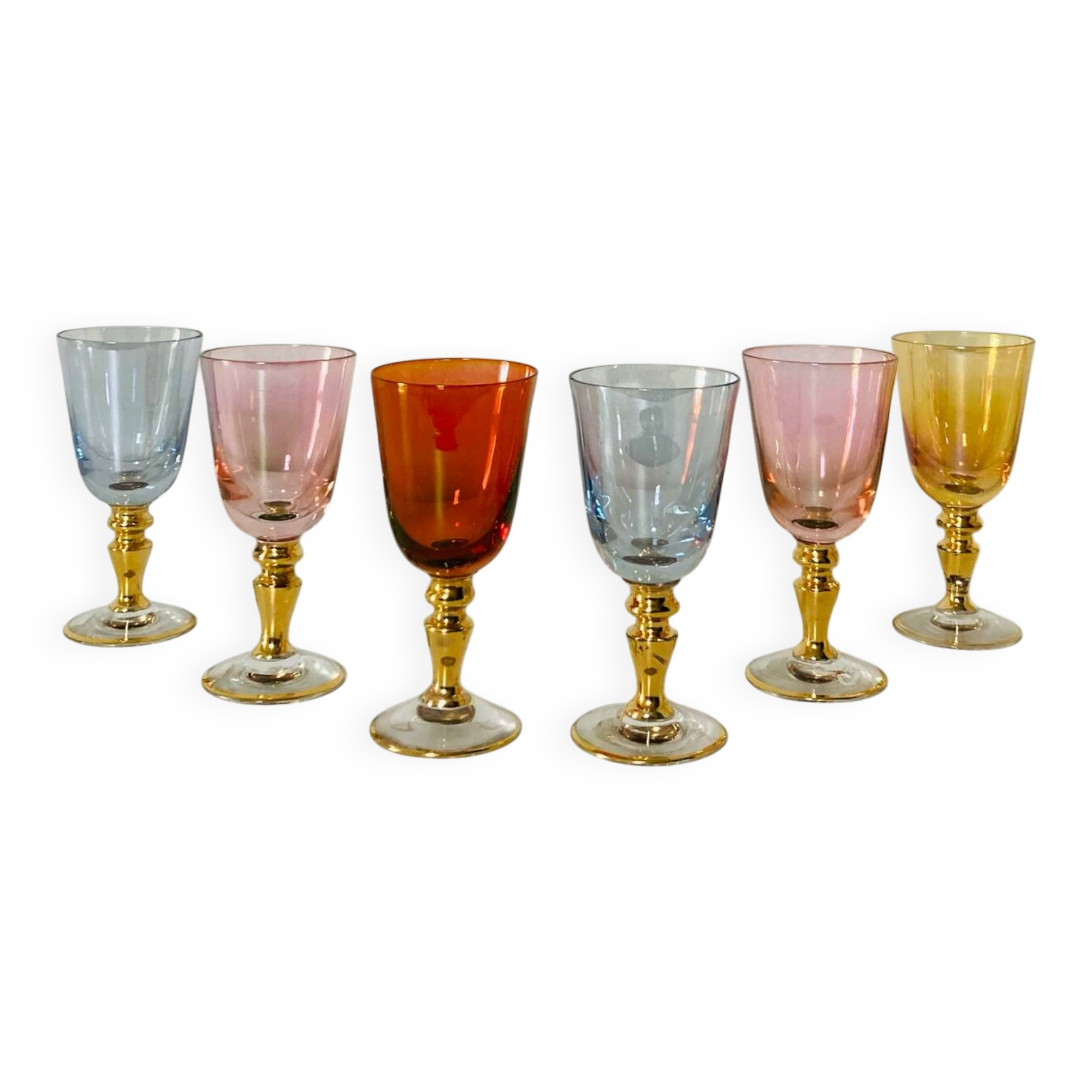 6 blown crystal liqueur glasses from Bohemia, 1960s