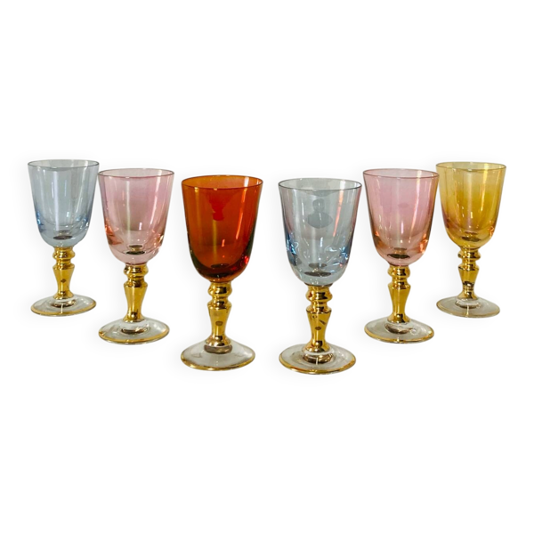 6 verres à liqueur en cristal de bohème soufflé années 1960